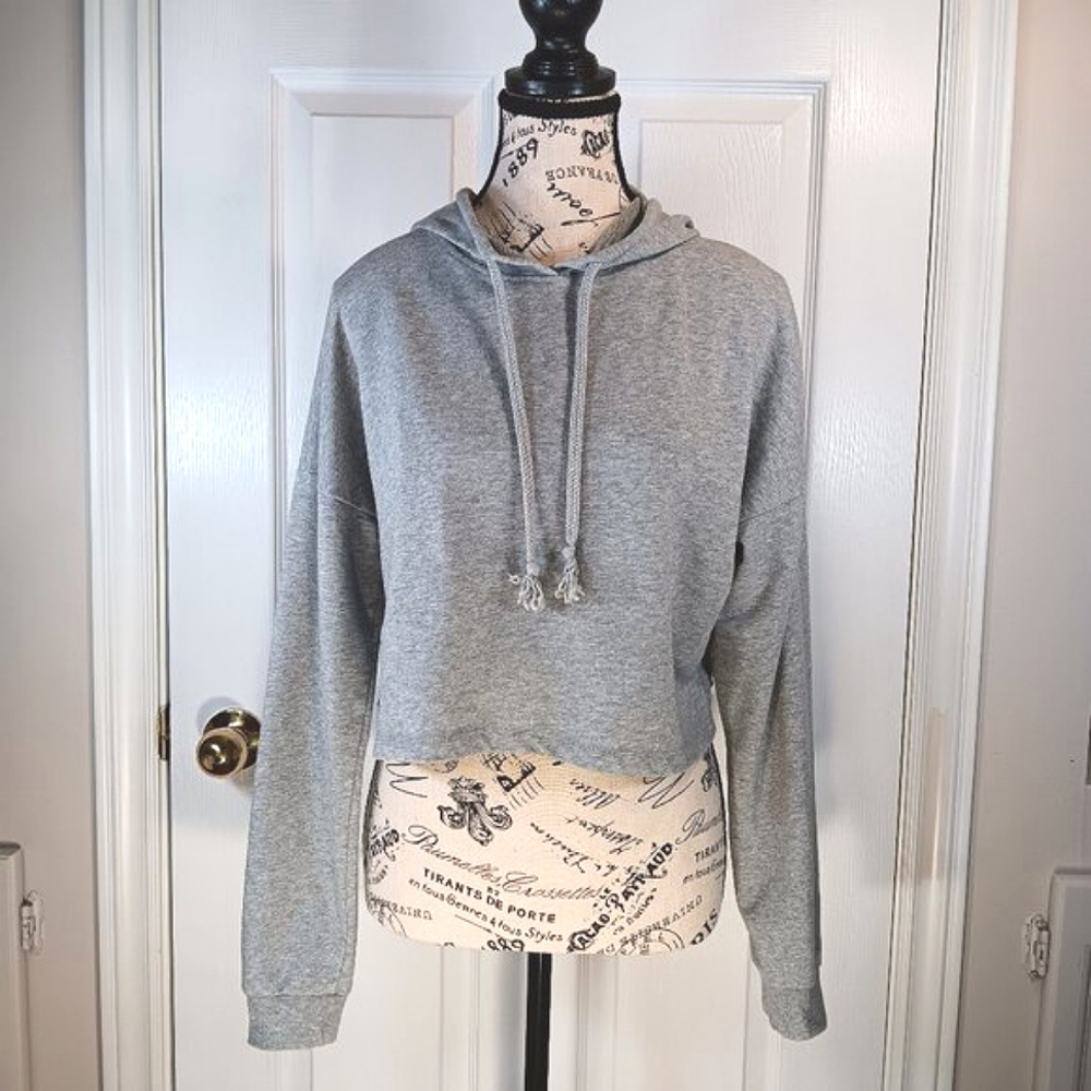 Bluenotes Women's Gray Cropped Hoodie Sweatshirt Minimalist Lightweight Size S